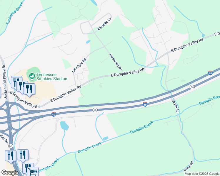 map of restaurants, bars, coffee shops, grocery stores, and more near 370 East Dumplin Valley Road in Kodak