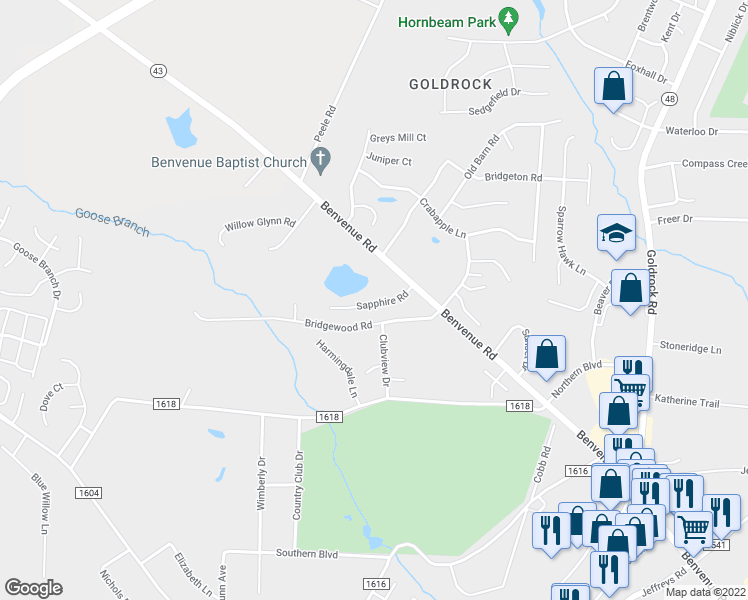 map of restaurants, bars, coffee shops, grocery stores, and more near 1984 Sapphire Road in Rocky Mount