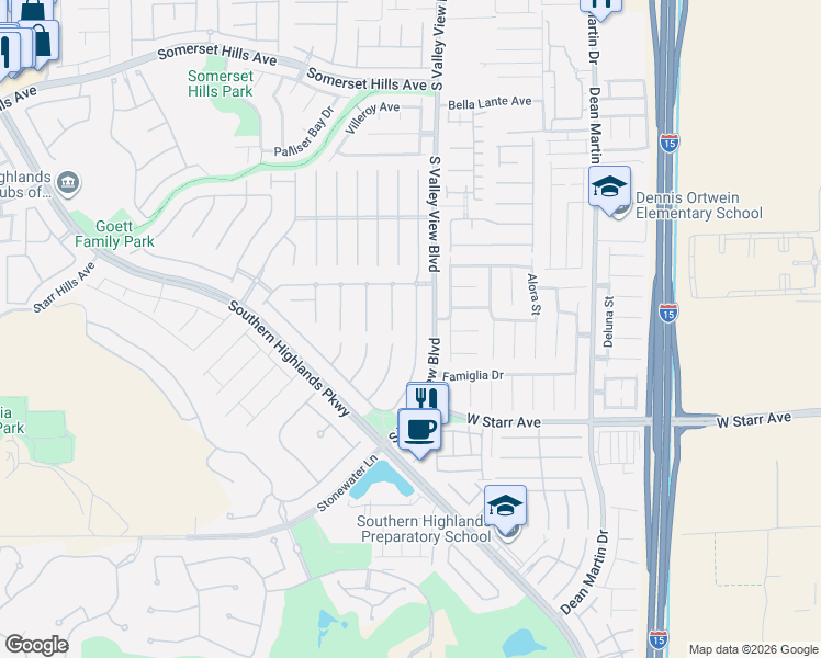 map of restaurants, bars, coffee shops, grocery stores, and more near 11083 Pentland Downs Street in Las Vegas
