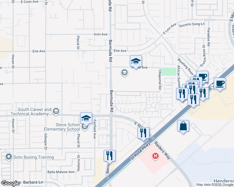 map of restaurants, bars, coffee shops, grocery stores, and more near 3792 Autumn King Avenue in Henderson