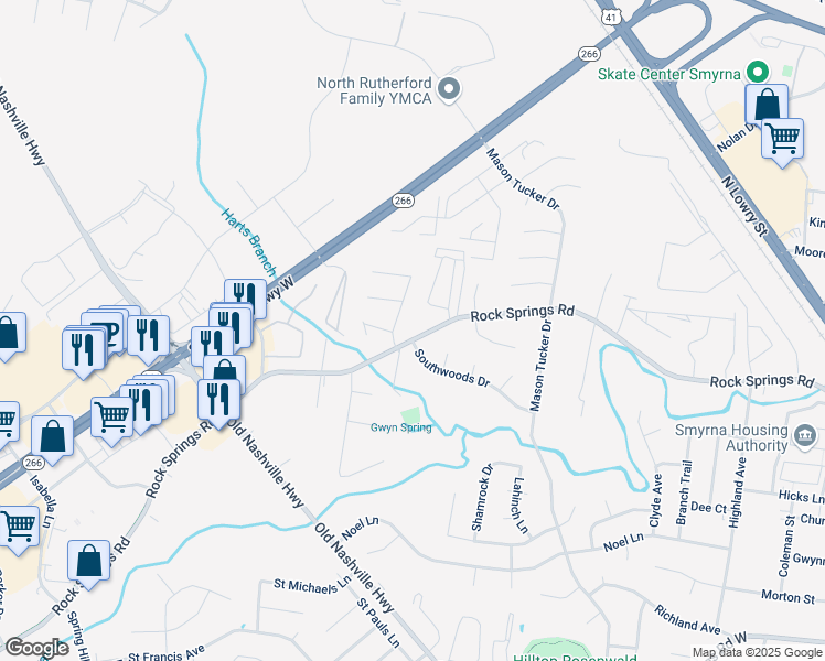 map of restaurants, bars, coffee shops, grocery stores, and more near 808 Odom Court in Smyrna
