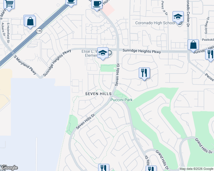 map of restaurants, bars, coffee shops, grocery stores, and more near 3096 Maple Ridge Court in Henderson