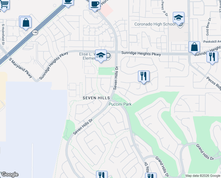 map of restaurants, bars, coffee shops, grocery stores, and more near 3096 Maple Ridge Court in Henderson