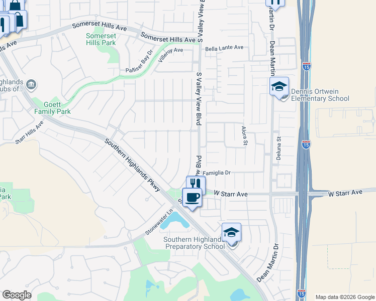 map of restaurants, bars, coffee shops, grocery stores, and more near 11083 Pentland Downs Street in Las Vegas