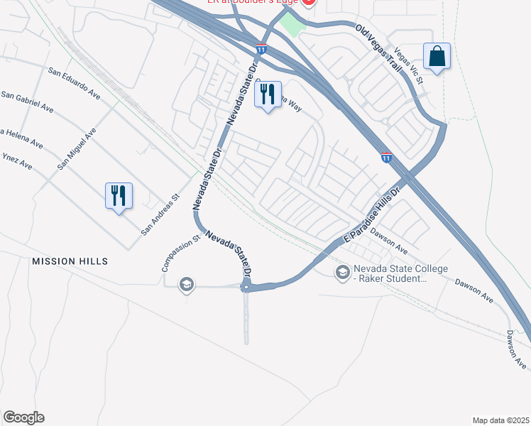 map of restaurants, bars, coffee shops, grocery stores, and more near 1139 Paradise Mountain Trail in Henderson