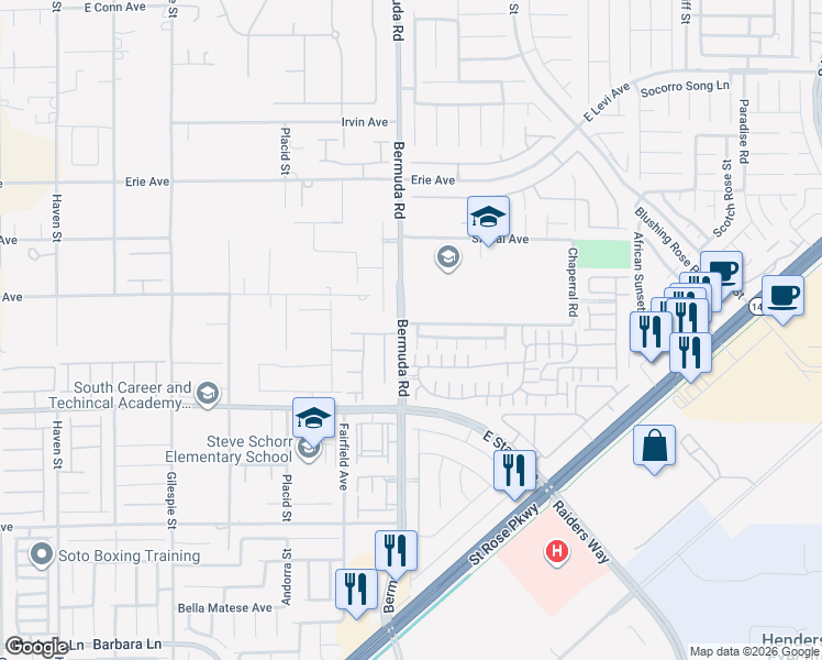map of restaurants, bars, coffee shops, grocery stores, and more near 1105 Autumn Blossom Street in Henderson