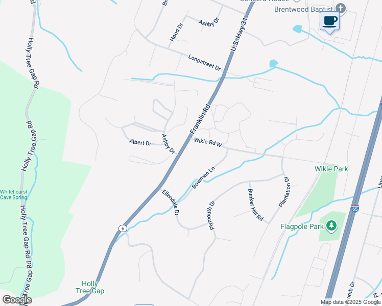 map of restaurants, bars, coffee shops, grocery stores, and more near 1400 Franklin Road in Brentwood