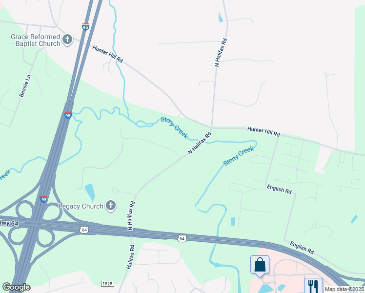 map of restaurants, bars, coffee shops, grocery stores, and more near 3200 Cornwallis Drive in Rocky Mount