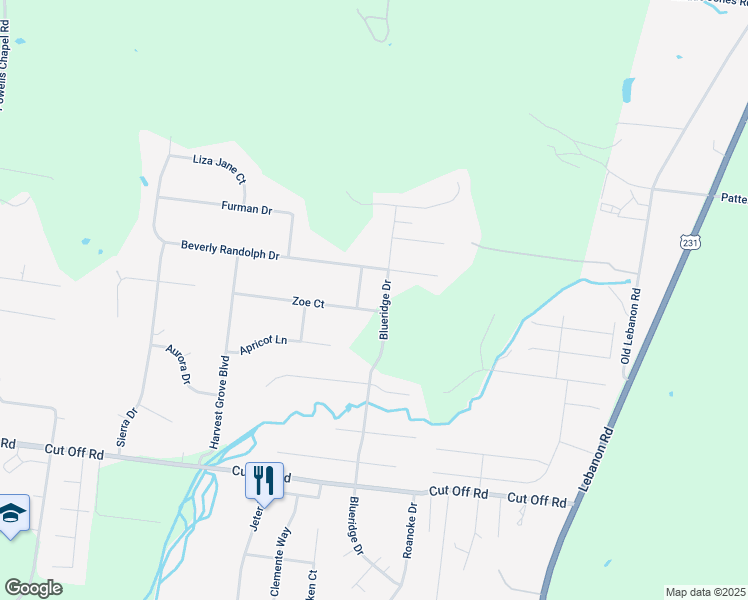 map of restaurants, bars, coffee shops, grocery stores, and more near 301 Beverly Randolph Drive in Murfreesboro