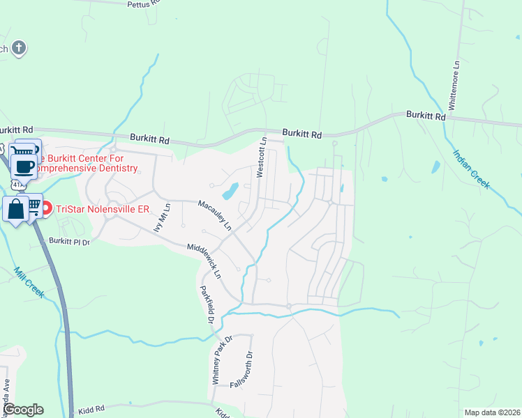 map of restaurants, bars, coffee shops, grocery stores, and more near 739 Westcott Lane in Nolensville
