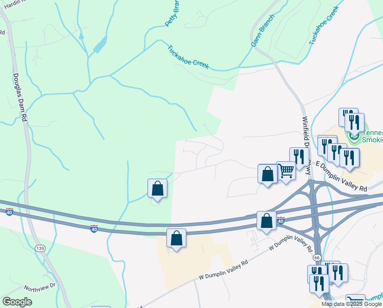 map of restaurants, bars, coffee shops, grocery stores, and more near 319 Emma Victoria Way in Sevierville