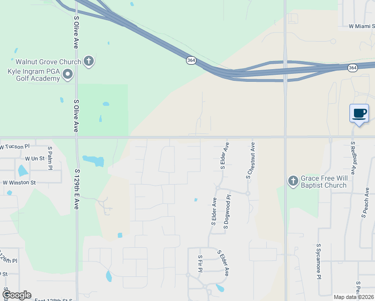 map of restaurants, bars, coffee shops, grocery stores, and more near 2624 West Tucson Court in Broken Arrow