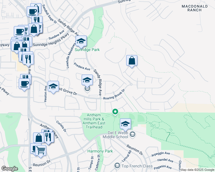 map of restaurants, bars, coffee shops, grocery stores, and more near 1088 Snow Roof Avenue in Henderson