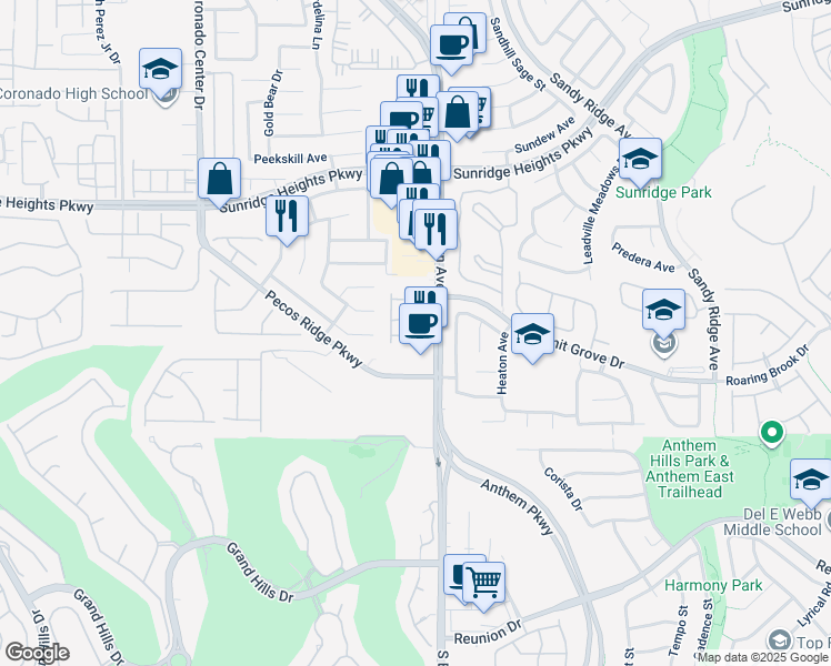 map of restaurants, bars, coffee shops, grocery stores, and more near 1110 Echo Pass Street in Henderson