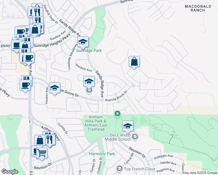 map of restaurants, bars, coffee shops, grocery stores, and more near 1088 Snow Roof Avenue in Henderson