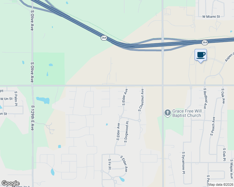 map of restaurants, bars, coffee shops, grocery stores, and more near 2620 West Tucson Court in Broken Arrow