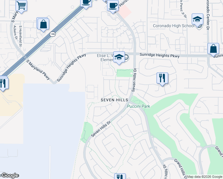 map of restaurants, bars, coffee shops, grocery stores, and more near 1132 Majestic Canyon Street in Henderson