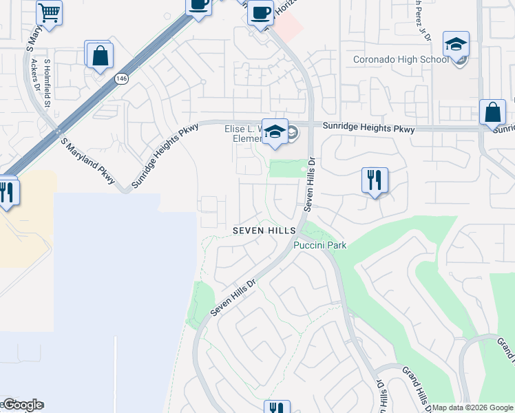 map of restaurants, bars, coffee shops, grocery stores, and more near 1113 Scenic Crest Drive in Henderson