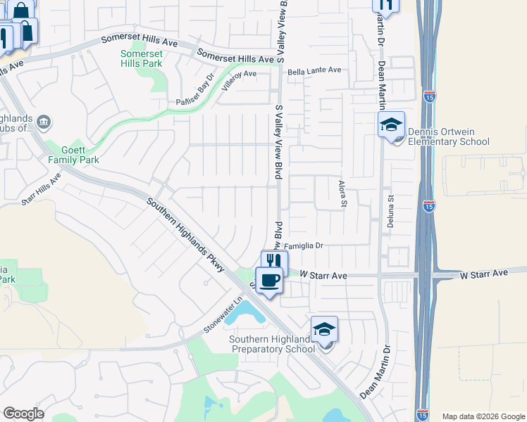 map of restaurants, bars, coffee shops, grocery stores, and more near 11083 Pentland Downs Street in Las Vegas