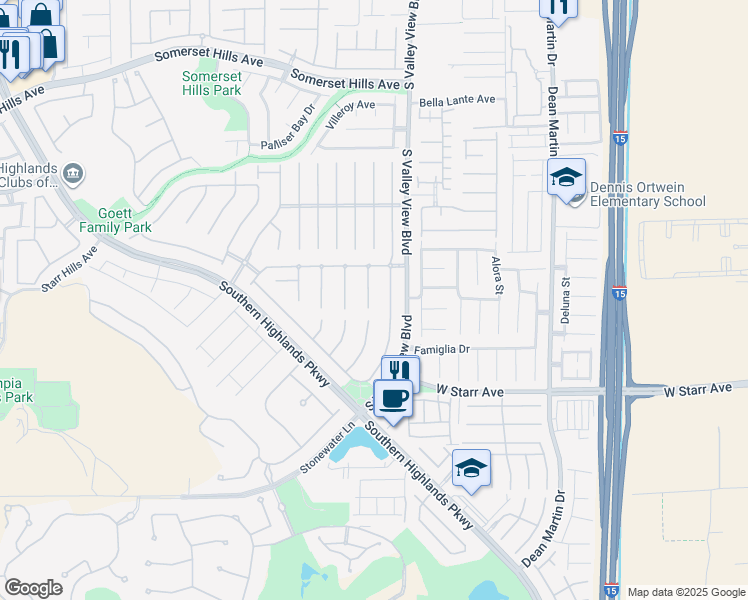 map of restaurants, bars, coffee shops, grocery stores, and more near 11083 Pentland Downs Street in Las Vegas