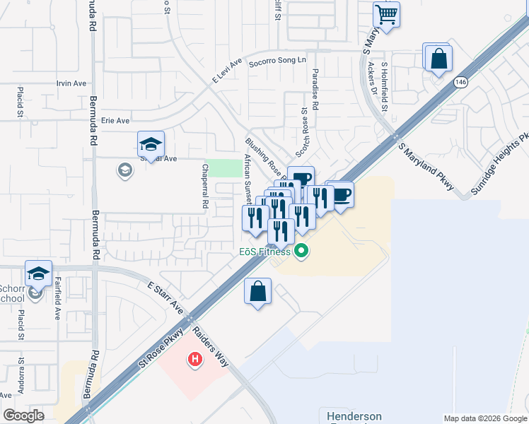 map of restaurants, bars, coffee shops, grocery stores, and more near 11145 Abbeyfield Rose Drive in Henderson