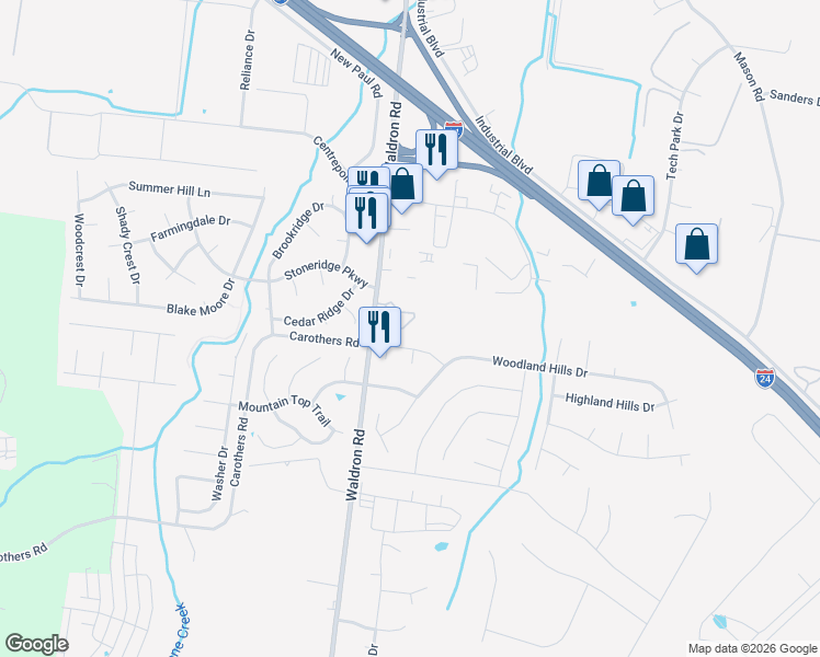 map of restaurants, bars, coffee shops, grocery stores, and more near 108 Kingsridge Drive in La Vergne