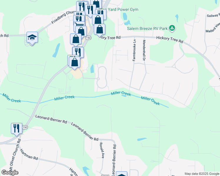 map of restaurants, bars, coffee shops, grocery stores, and more near 137 Englewood Court in Winston-Salem