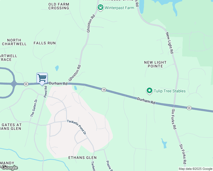 map of restaurants, bars, coffee shops, grocery stores, and more near 4308 Durham Road in Raleigh