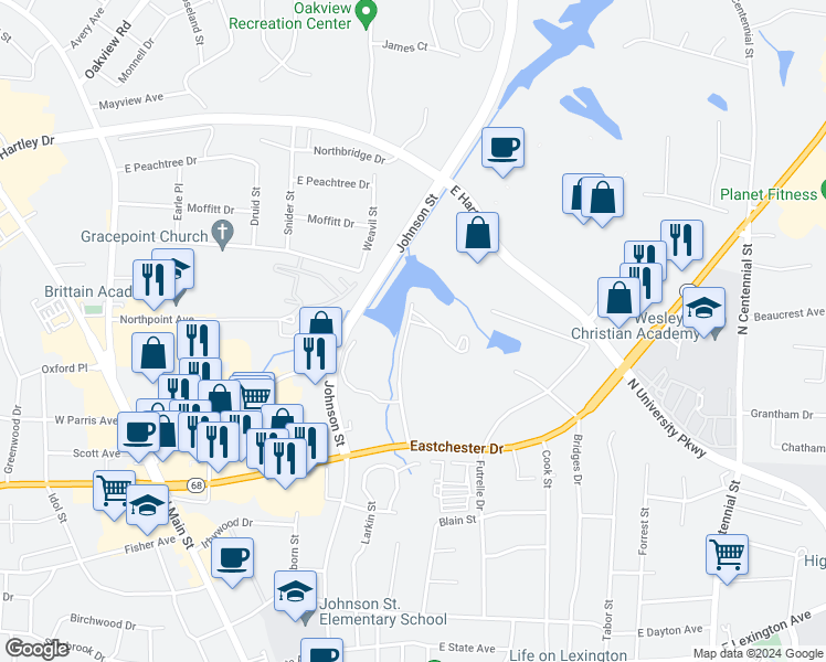 map of restaurants, bars, coffee shops, grocery stores, and more near 400 Chester Woods Court in High Point