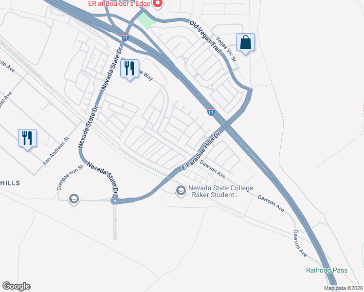 map of restaurants, bars, coffee shops, grocery stores, and more near 1098 Elation Lane in Henderson