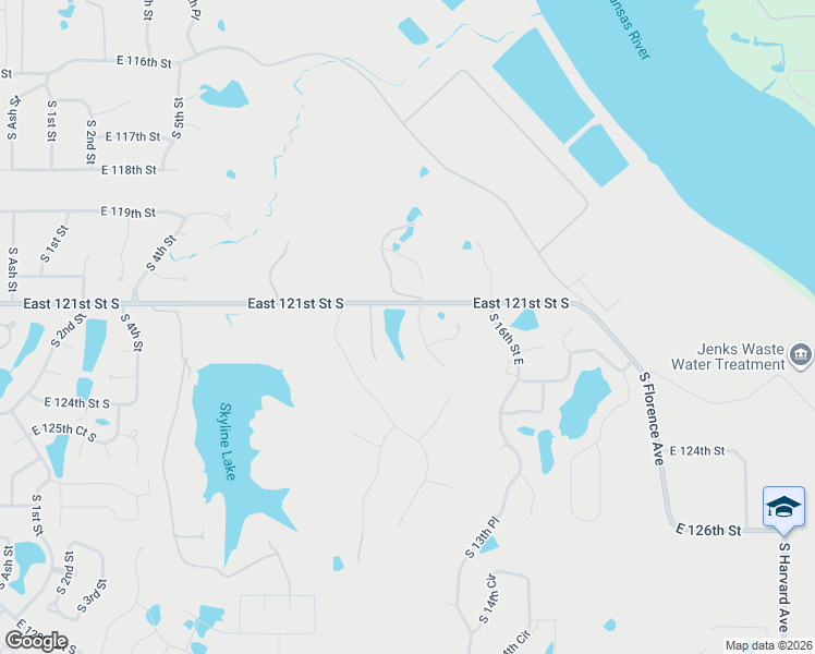 map of restaurants, bars, coffee shops, grocery stores, and more near 12104 South 14th Court in Jenks