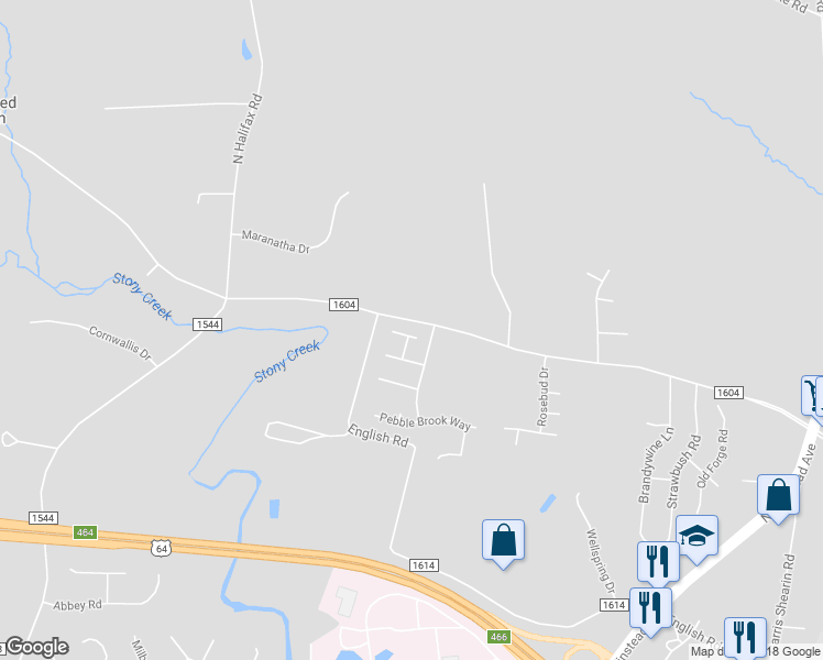 map of restaurants, bars, coffee shops, grocery stores, and more near 126 Windchime Court in Rocky Mount
