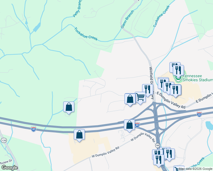 map of restaurants, bars, coffee shops, grocery stores, and more near 168 Bass Pro Drive in Kodak