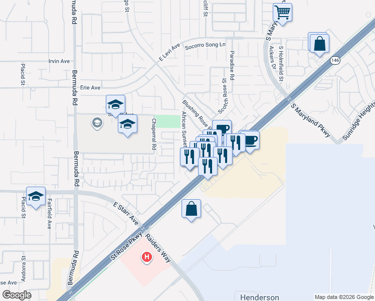 map of restaurants, bars, coffee shops, grocery stores, and more near 11092 Arcadia Sunrise Drive in Henderson