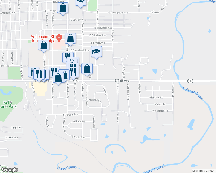 map of restaurants, bars, coffee shops, grocery stores, and more near 199 Oklahoma 97 in Sapulpa