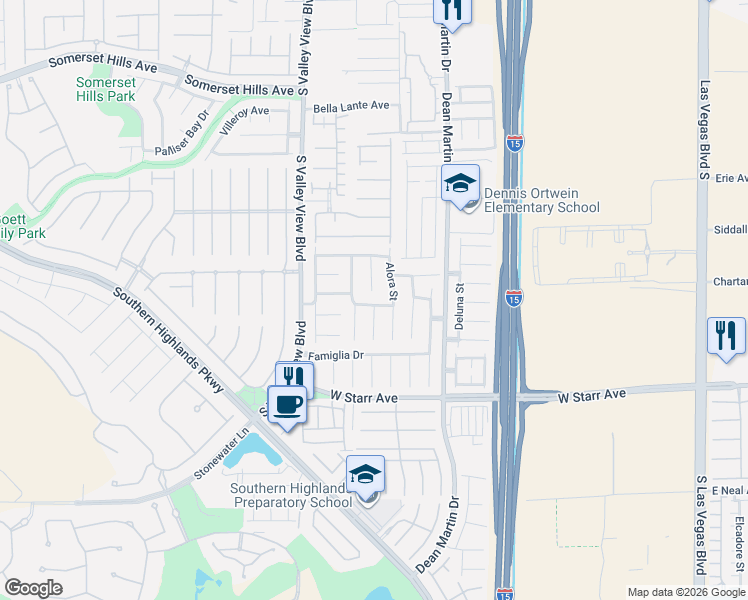 map of restaurants, bars, coffee shops, grocery stores, and more near 3510 Cassaluce Avenue in Las Vegas