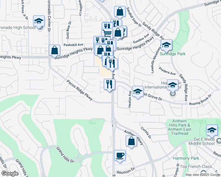 map of restaurants, bars, coffee shops, grocery stores, and more near 11241 Beckler Drive in Henderson