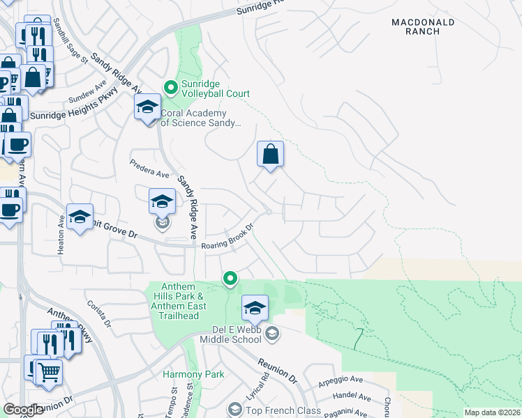 map of restaurants, bars, coffee shops, grocery stores, and more near 2240 Dakota Sky Court in Henderson