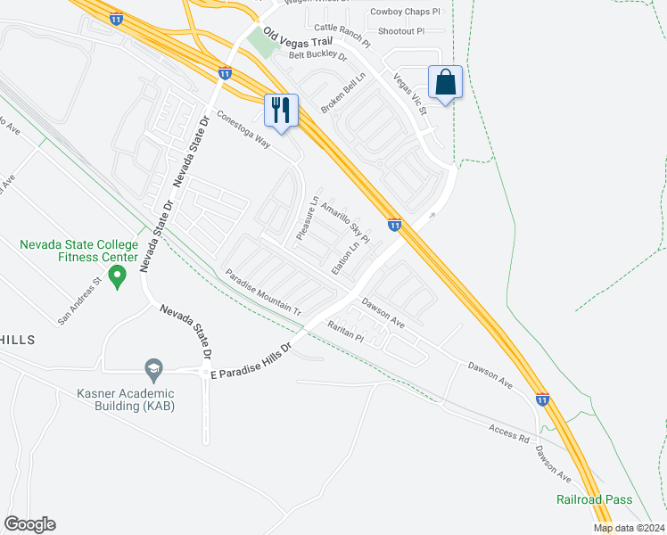 map of restaurants, bars, coffee shops, grocery stores, and more near 1109 Elation Lane in Henderson