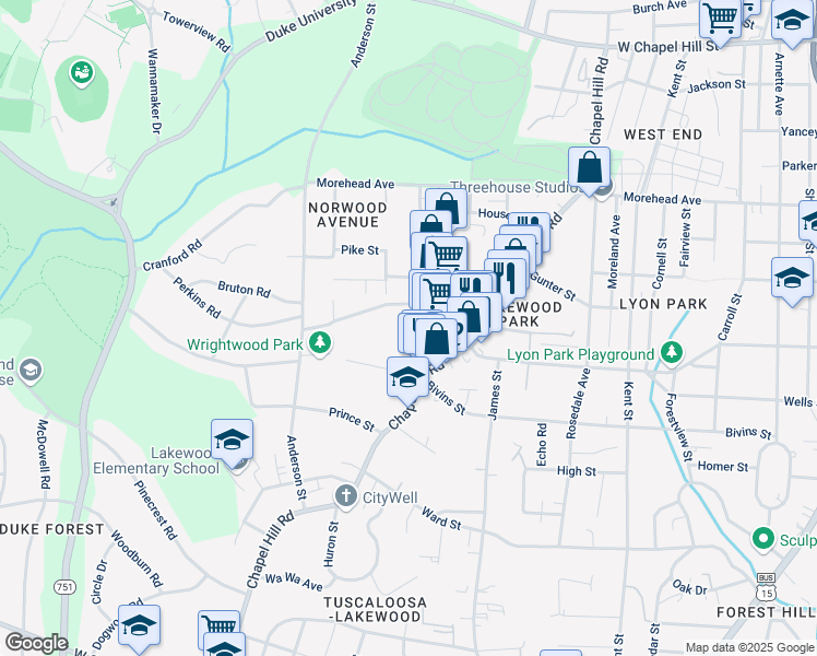 map of restaurants, bars, coffee shops, grocery stores, and more near 2010 Jersey Avenue in Durham