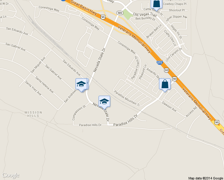 map of restaurants, bars, coffee shops, grocery stores, and more near 1151 Paradise Vista Dr in Henderson