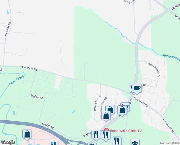 map of restaurants, bars, coffee shops, grocery stores, and more near 2550 Rabbits Trce in Rocky Mount