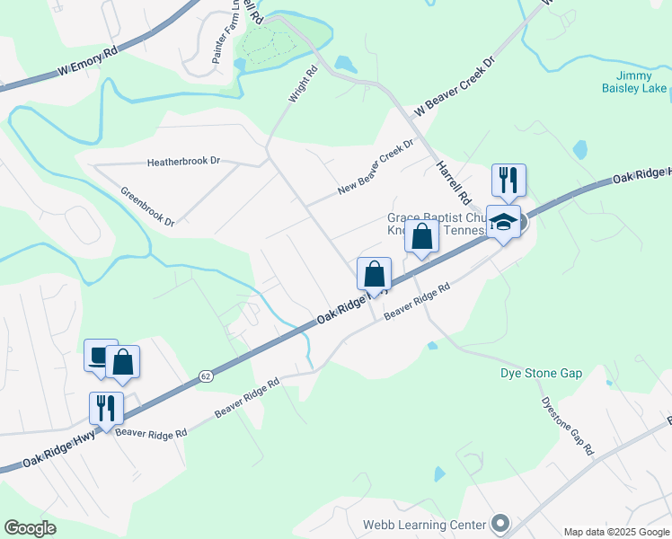 map of restaurants, bars, coffee shops, grocery stores, and more near 6913 Wright Road in Knoxville