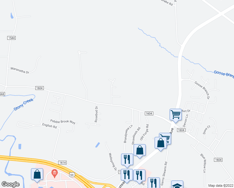 map of restaurants, bars, coffee shops, grocery stores, and more near 2554 Rabbits Trce in Rocky Mount