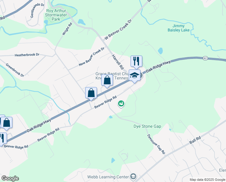 map of restaurants, bars, coffee shops, grocery stores, and more near 7227 Oak Ridge Highway in Knoxville