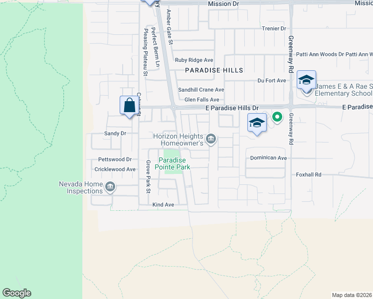 map of restaurants, bars, coffee shops, grocery stores, and more near Horizon Heights Lane in Henderson
