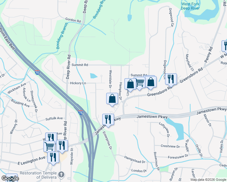map of restaurants, bars, coffee shops, grocery stores, and more near 633 Sterling Avenue in High Point