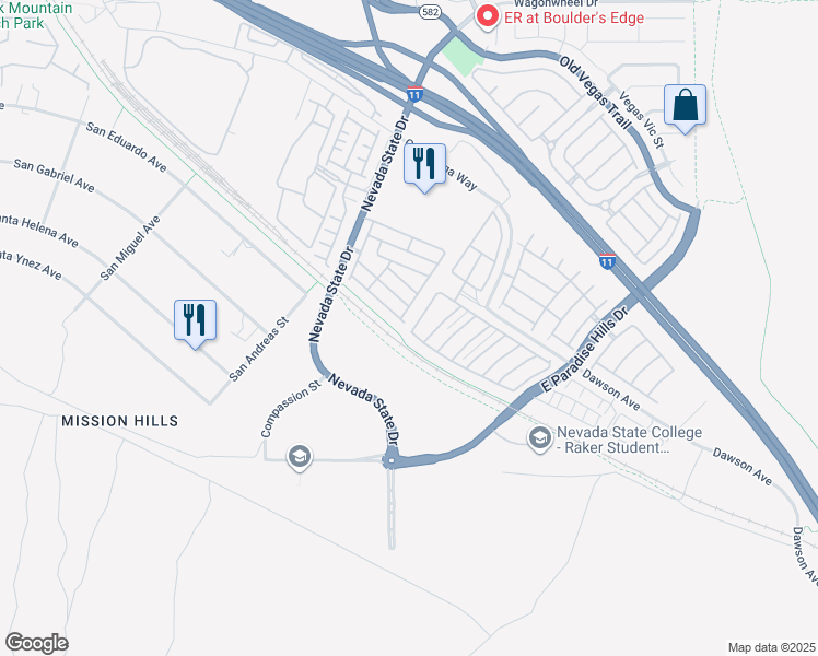 map of restaurants, bars, coffee shops, grocery stores, and more near 1149 Paradise Vista Drive in Henderson