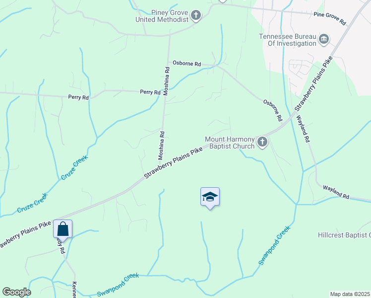 map of restaurants, bars, coffee shops, grocery stores, and more near 6325 Strawberry Plains Pike in Knoxville
