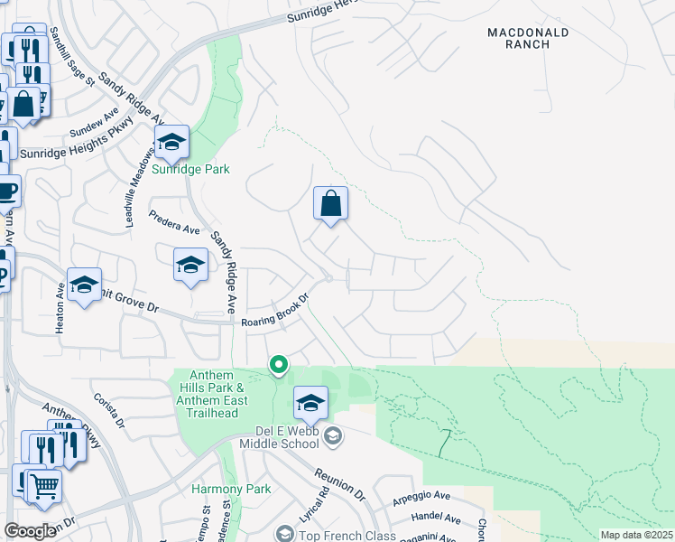 map of restaurants, bars, coffee shops, grocery stores, and more near 2231 Double Tree Avenue in Henderson